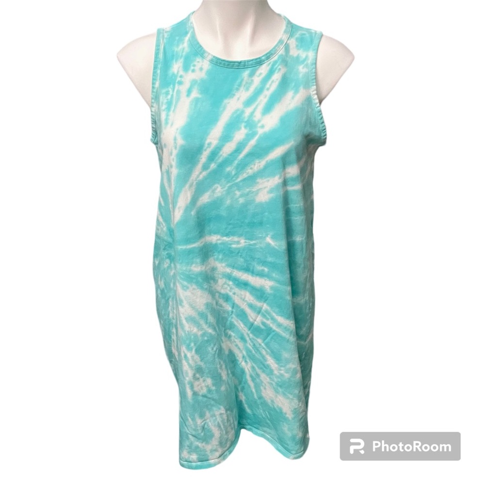 J. Crew Factory Aqua Green White Tie Dyed Cotton Sleeveless Dress - Small